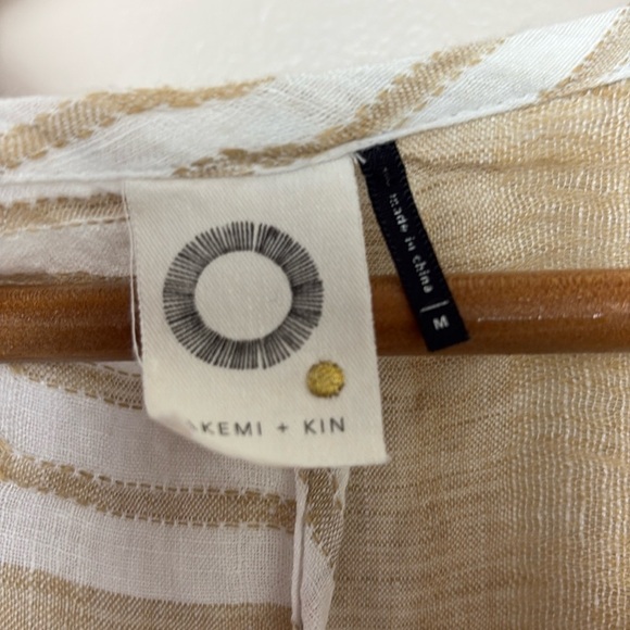Anthropologie Akemi + Kin 100% Linen Tunic Oversized Coverup Sleeve Striped Sz M - Picture 9 of 14